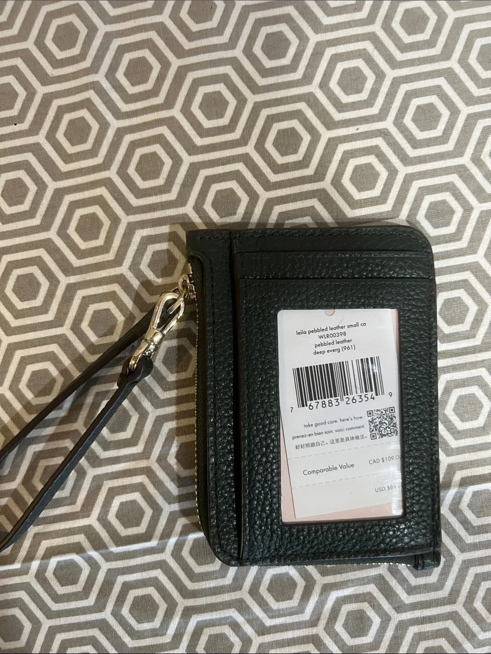kate spade Dark Green Leather Wristlet Card Holder with Gold Logo